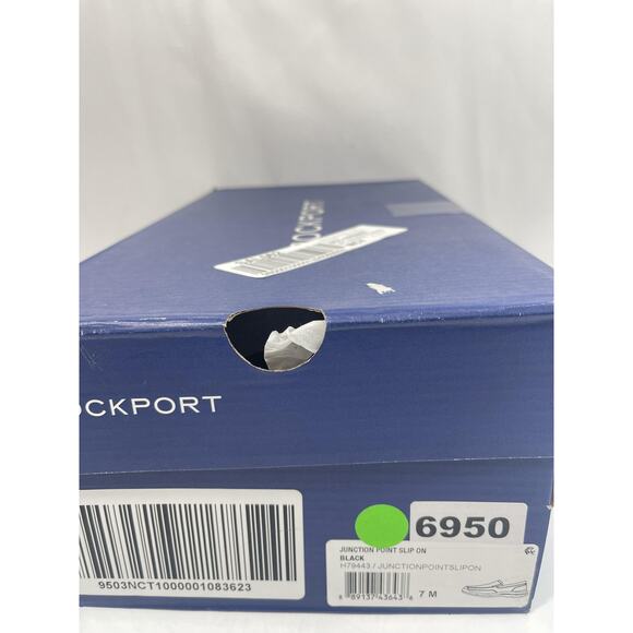 Rockport Junction Point Shoes Mens Size 7 Black Leather Slip On Loafers New Box